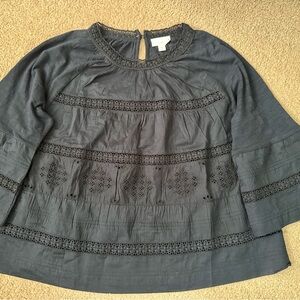 J. Jill Navy Crochet-Trim Peasant Blouse